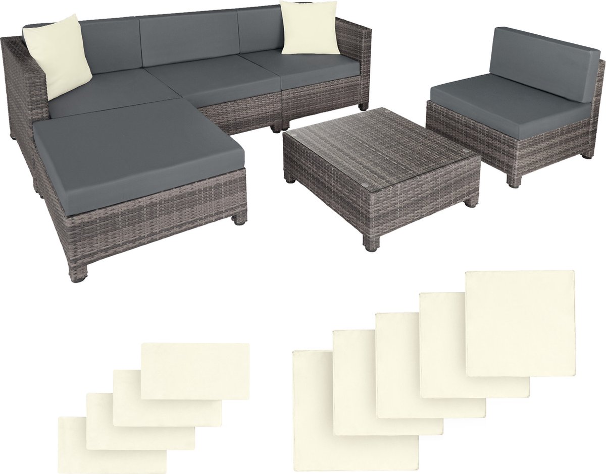 Tectake - Loungeset Met Aluminium Frame-wicker Tuinset- Incl. 2 Overtreksets-403835 - Gris