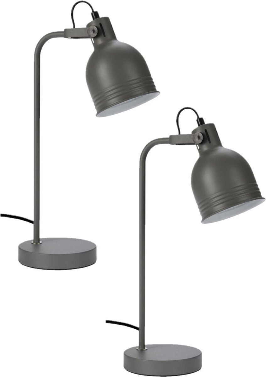 2x Stuks Tafellampen/bureaulampjes Metaal 38 Cm - Tafellampen - Grijs