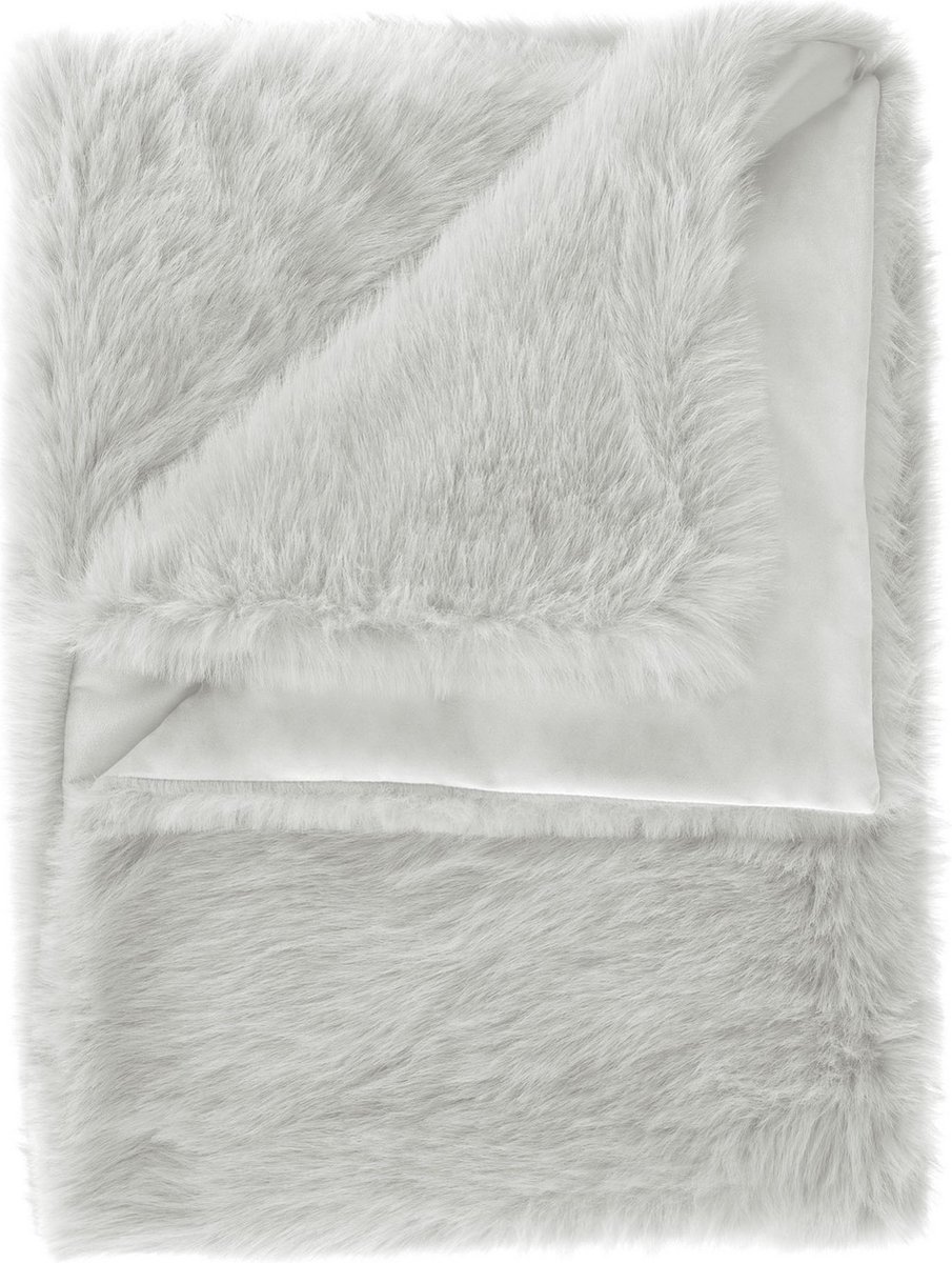 Heckett & Lane Fake Fur Plaid Perle Grey 140x200cm - Silver