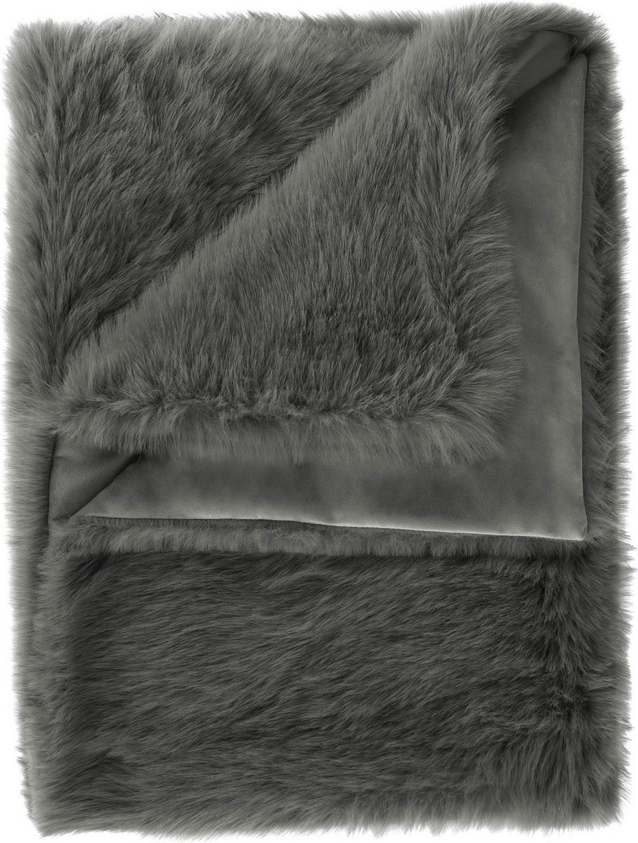 Heckett & Lane Fake Fur Plaid Perle - Classic Grey 140x200cm - Grijs