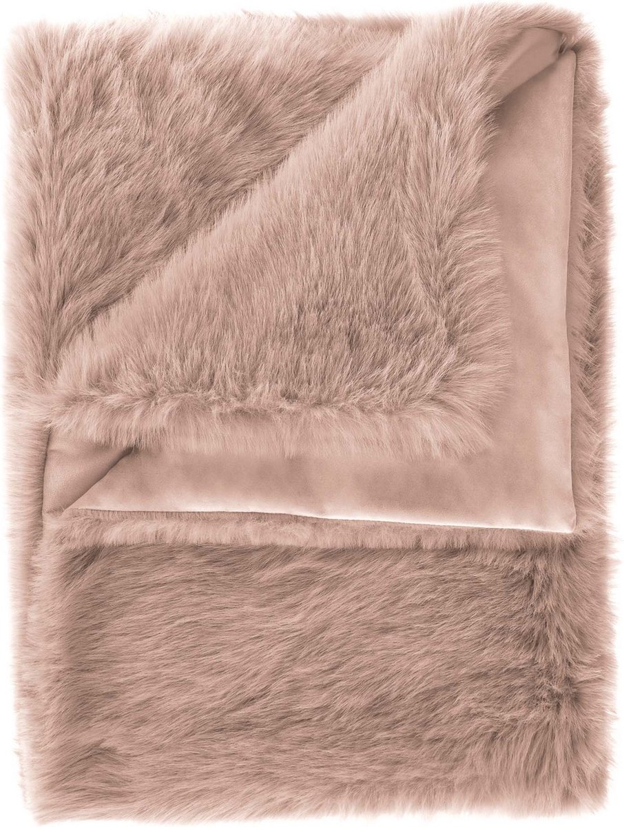 Heckett & Lane Fake Fur Plaid Perle - Shady Pink 140x200cm - Roze