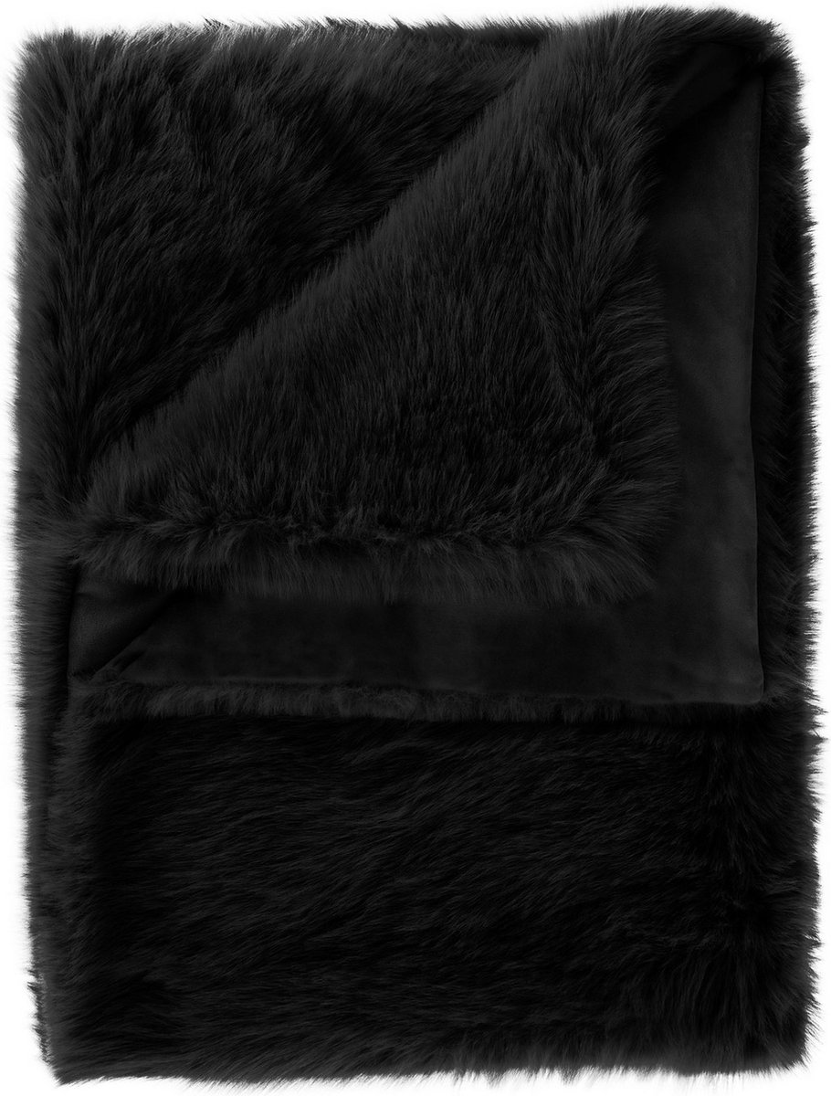 Heckett & Lane Fake Fur Plaid Perle - Black Is Black 140x200cm - Zwart