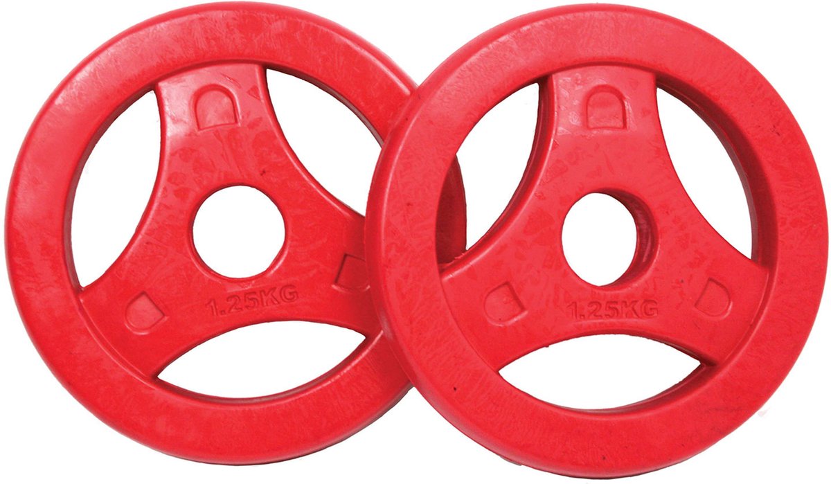 Tunturi Aerobic Halterschijven - 2 X 1,25 Kg - 30mm - Rood - Incl. Gratis Fitness App