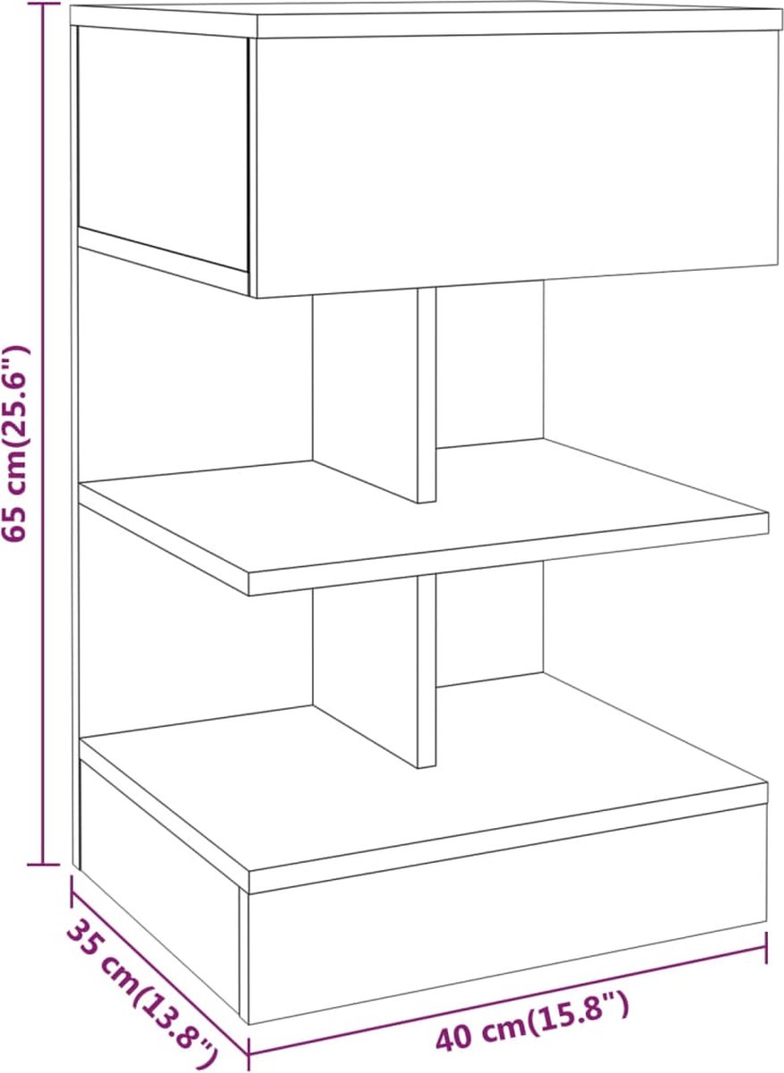 Vidaxl Nachtkastje 40x35x65 Cm Bewerkt Hout Sonoma Eikenkleurig - Grijs