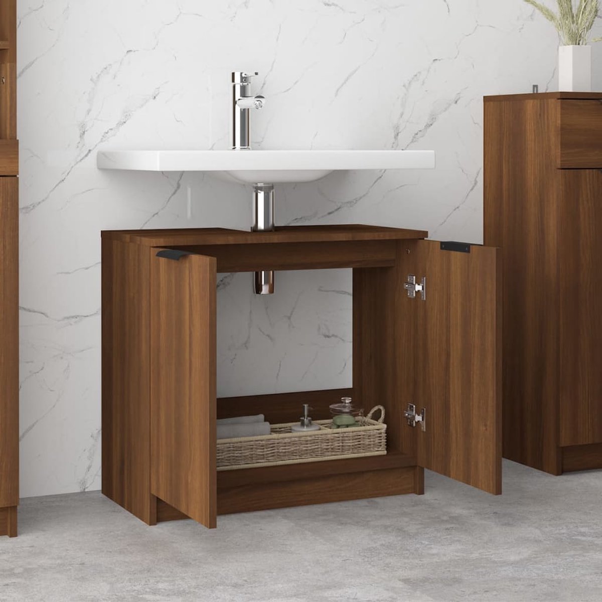 Vidaxl Badkamerkast 64,5x33,5x59 Cm Bewerkt Houteikenkleurig - Bruin