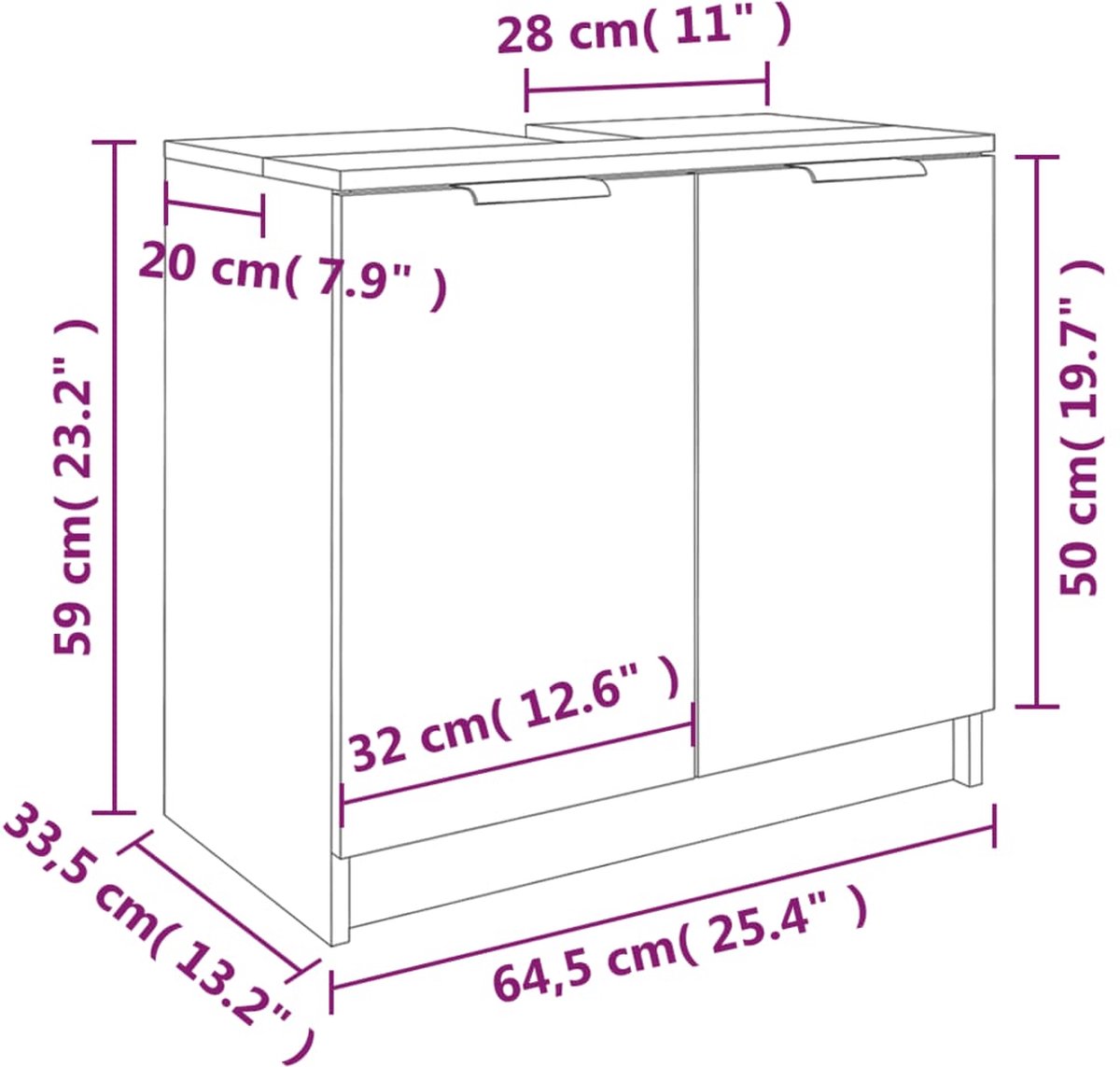 Vidaxl Badkamerkast 64,5x33,5x59 Cm Bewerkt Hout Sonoma Eikenkleurig - Bruin