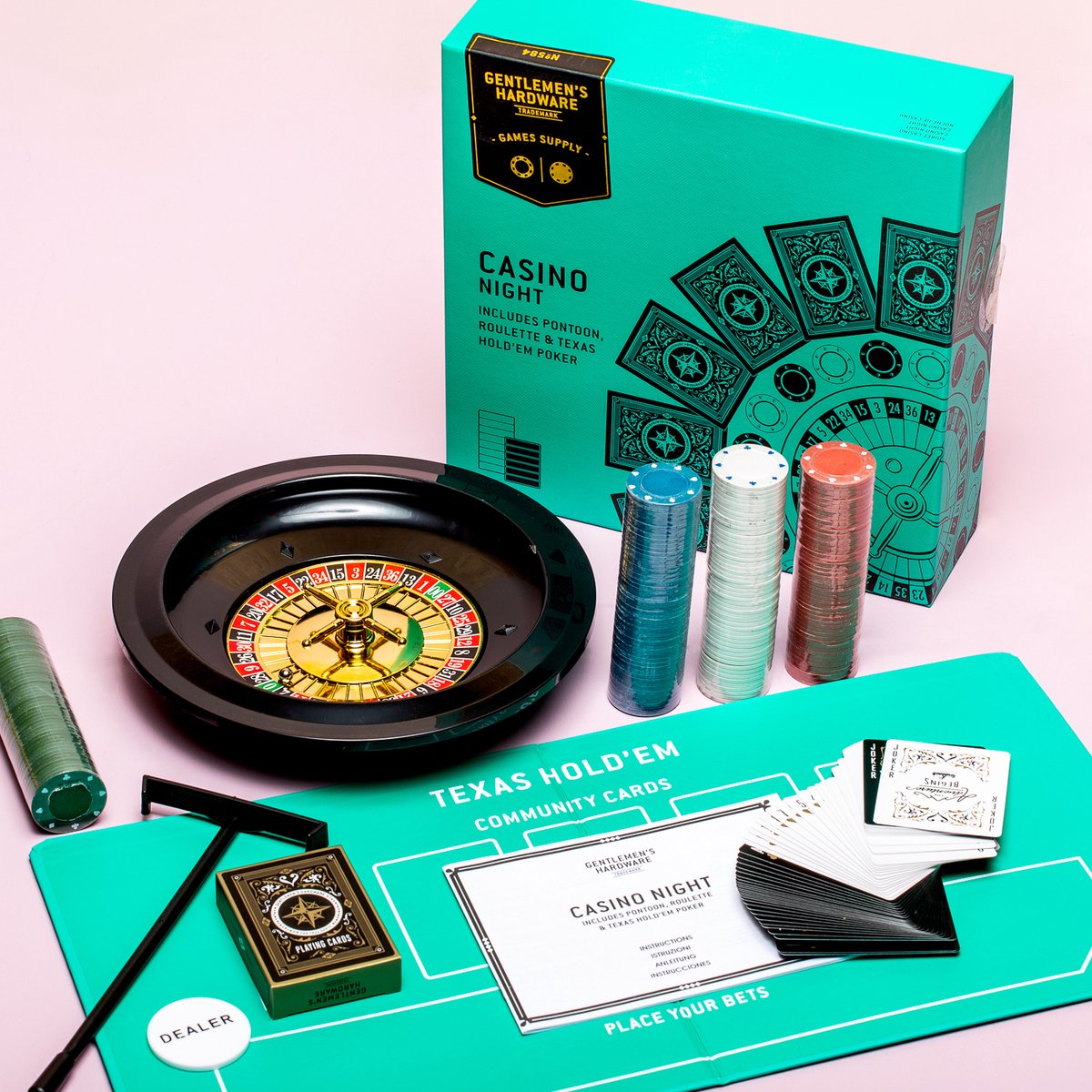 Gentlemens Hardware Mini Roulette Spel - Compact Formaat - Organiseer Thuis Je Eigen Casino Avond