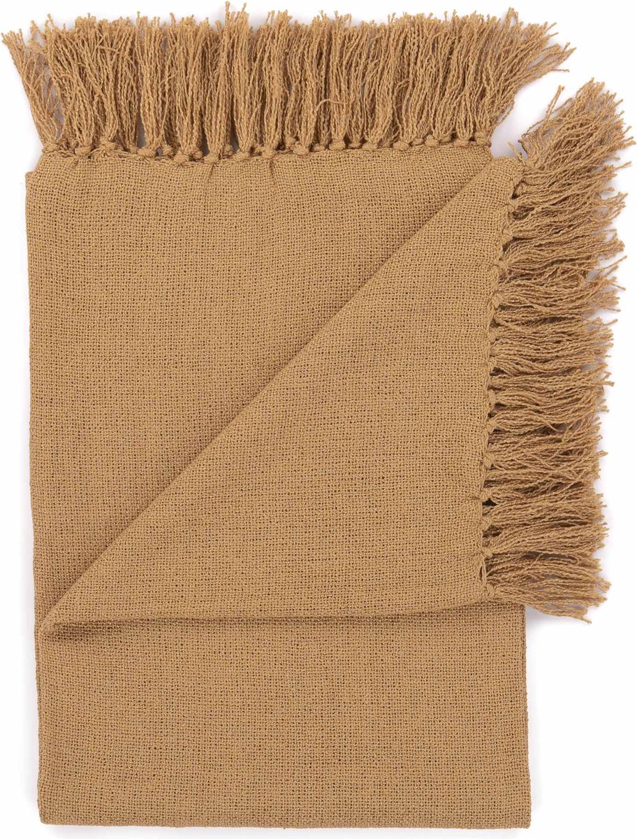 Yellow Katoen Polyester Plaid Navia - Forest Sand 140x200cm - Bruin