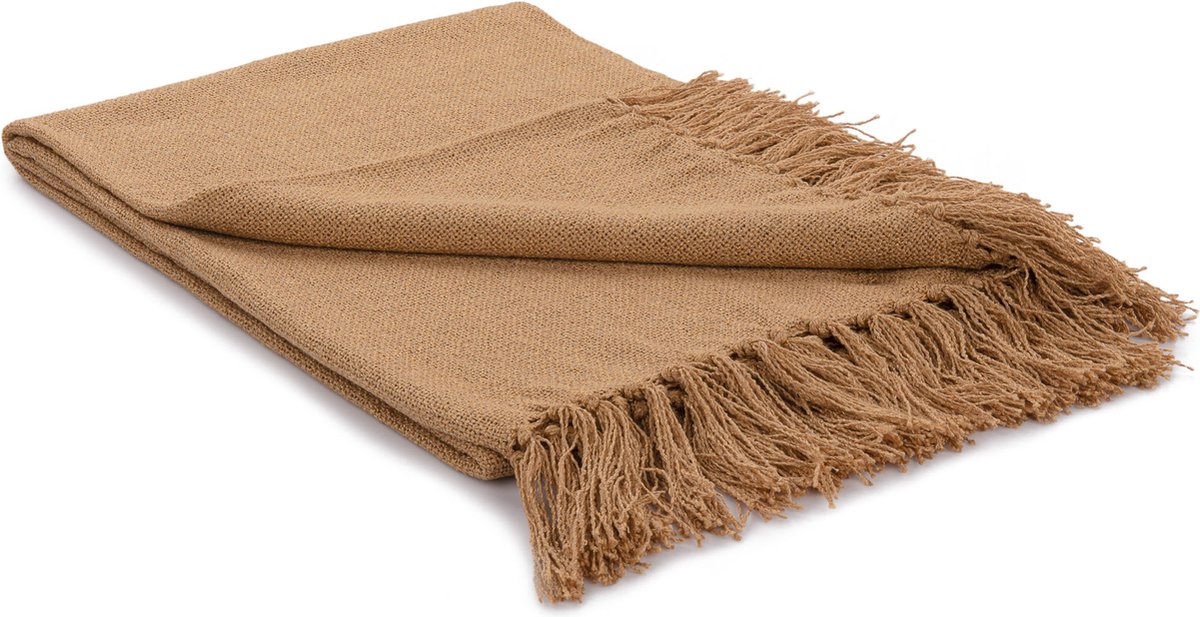 Yellow Katoen Polyester Plaid Navia - Forest Sand 140x200cm - Bruin