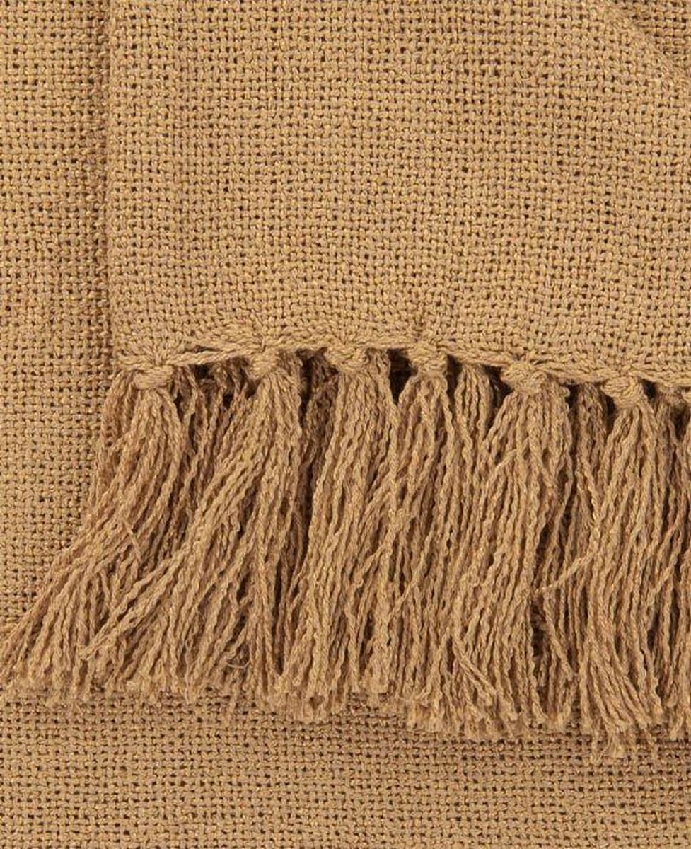 Yellow Katoen Polyester Plaid Navia - Forest Sand 140x200cm - Bruin