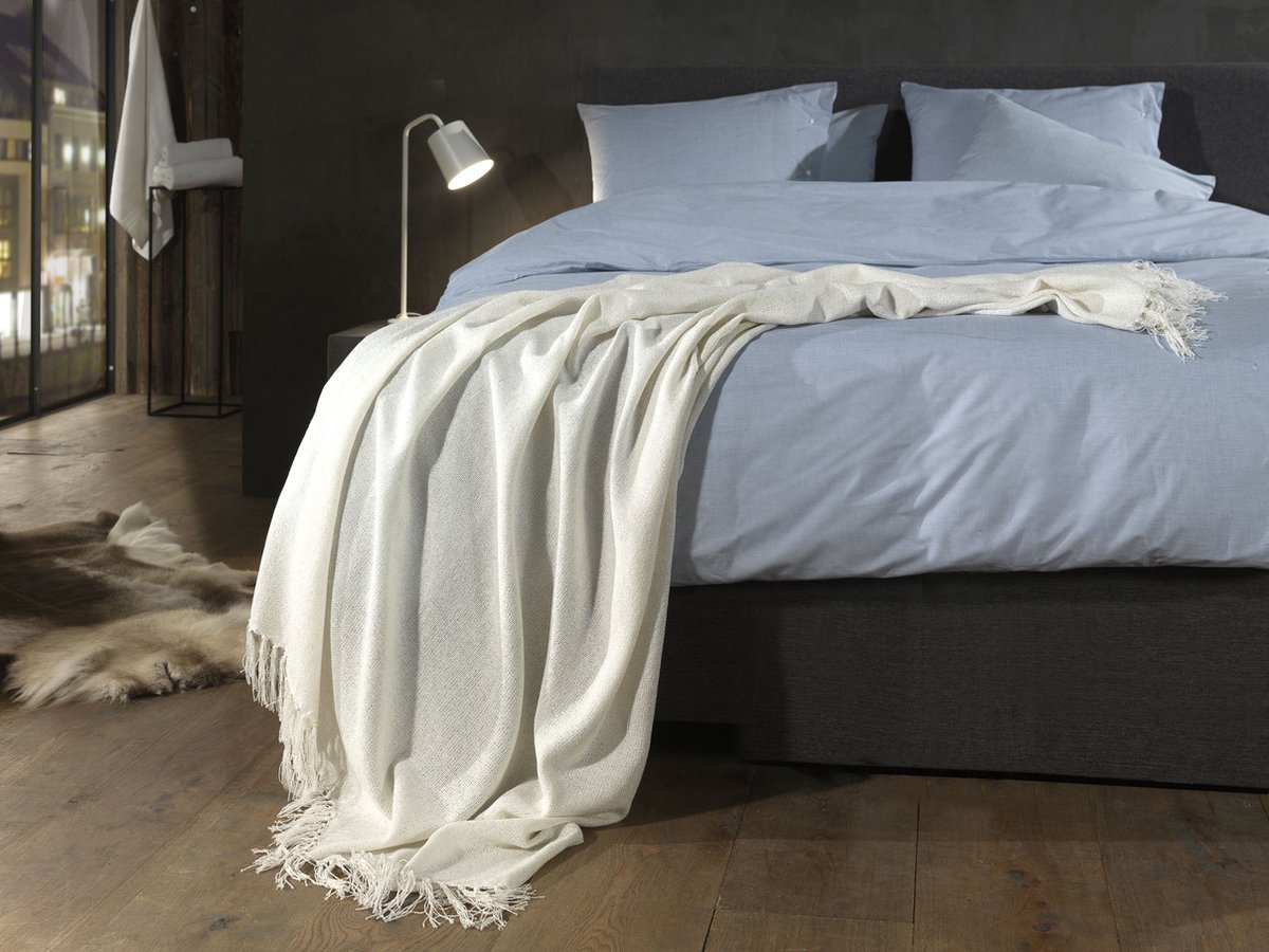 Yellow Katoen Polyester Plaid Navia - White 140x200cm