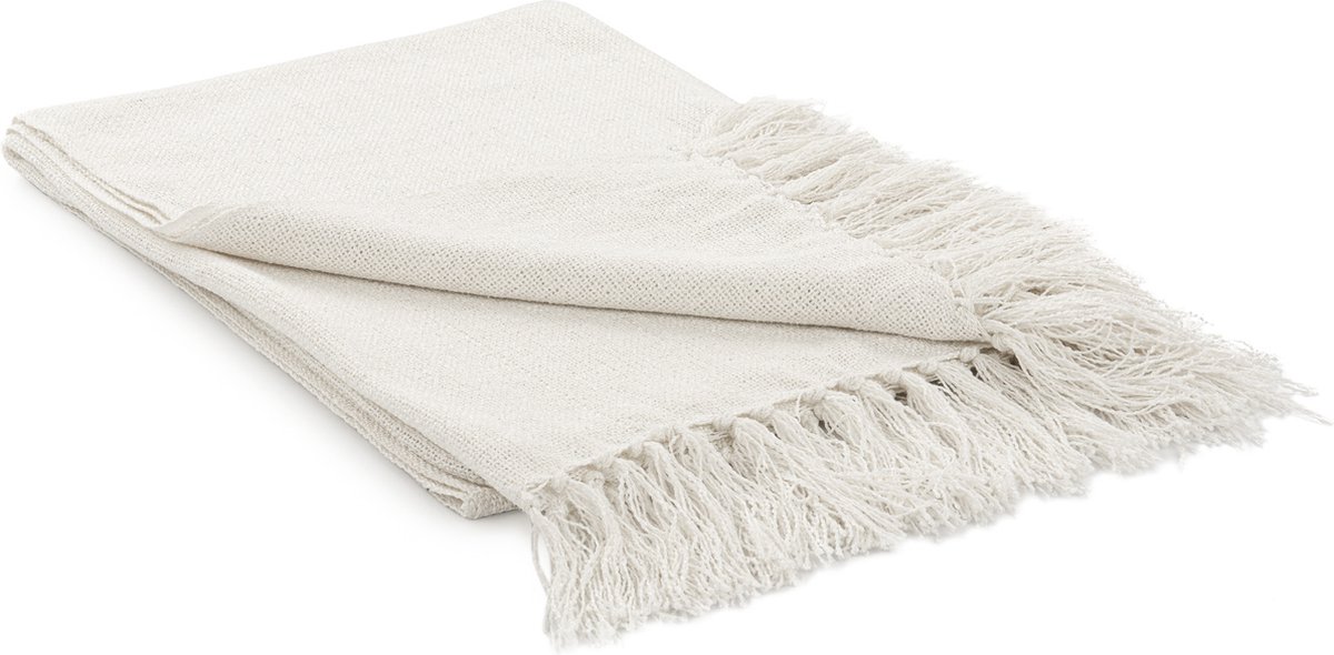 Yellow Katoen Polyester Plaid Navia - White 140x200cm