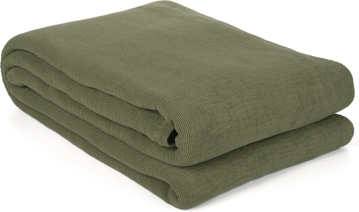 Yellow Katoen Bedsprei Plaid Ica - Army Green 270x260cm - Groen