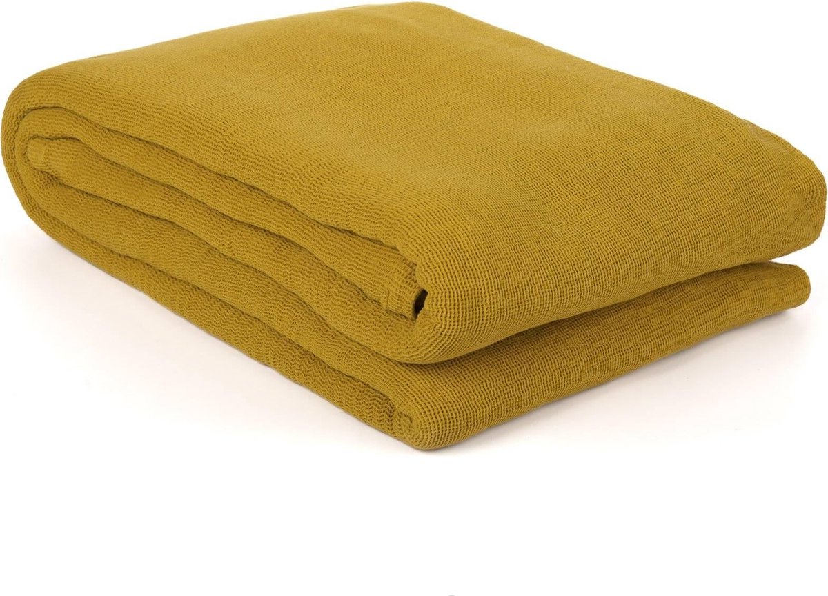 Yellow Katoen Bedsprei Plaid Ica - Honey Gold 270x260cm - Geel