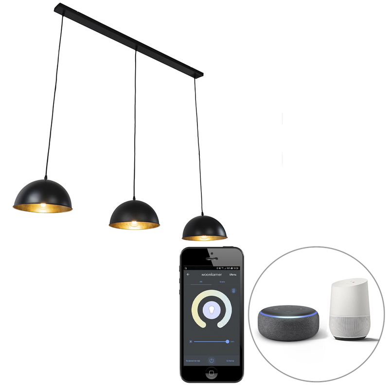 QAZQA Smart hanglamp met goud 3-lichts incl. Wifi A60 - Magnax - Zwart