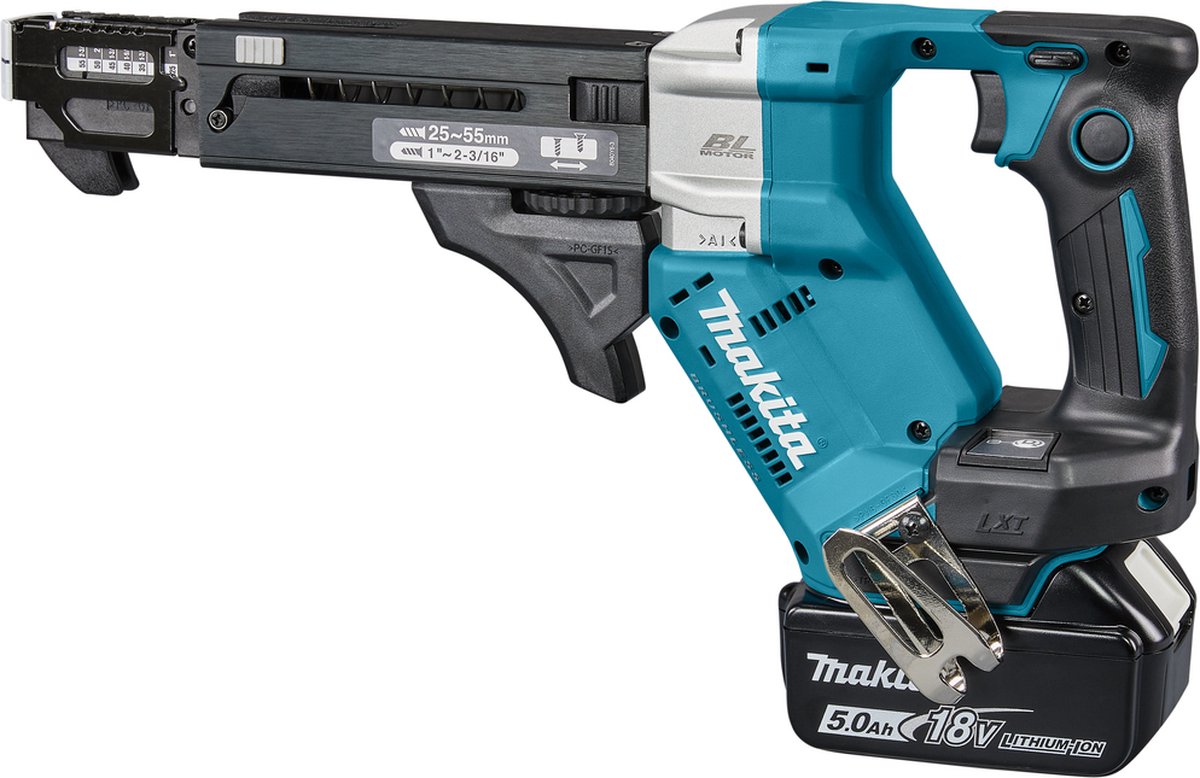Makita DFR551RTJ | 18 V | Schroefautomaat | 25-55 mm | 5,0 Ah (2 st) | Snellader | in Mbox