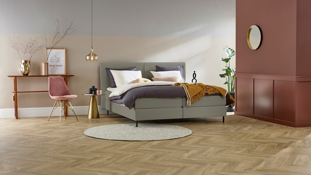 Boxspring Opal Vlak Met Gestoffeerd Matras - 140 x 220 cm - taupe