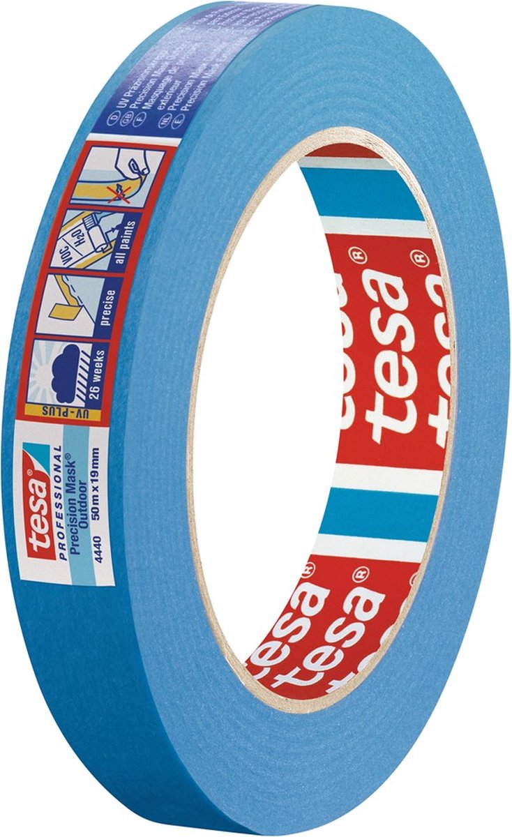 Tesa Precisie afplaktape | glad | blauw | lengte 50 m | breedte 19 mm | wiel | 8 stuks - 04440-00000-00