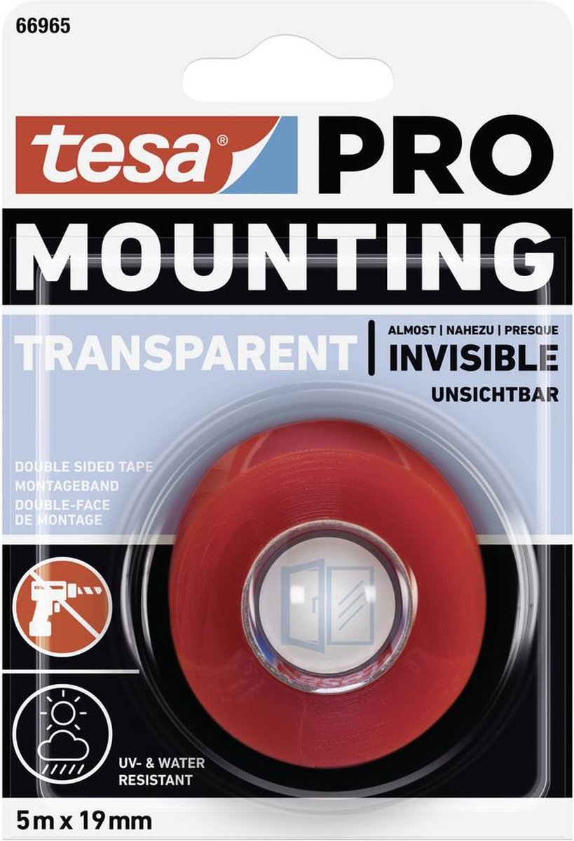 Tesa Montageband | transparant | lengte 5 m | breedte 19 mm | 12 stuks - 66965-00001-00