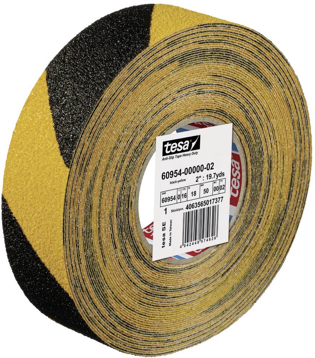 Tesa Antisliptape extra sterk | zwart/geel | lengte 18 m, breedte 50 mm | 1 stuk - 60954-00000-02