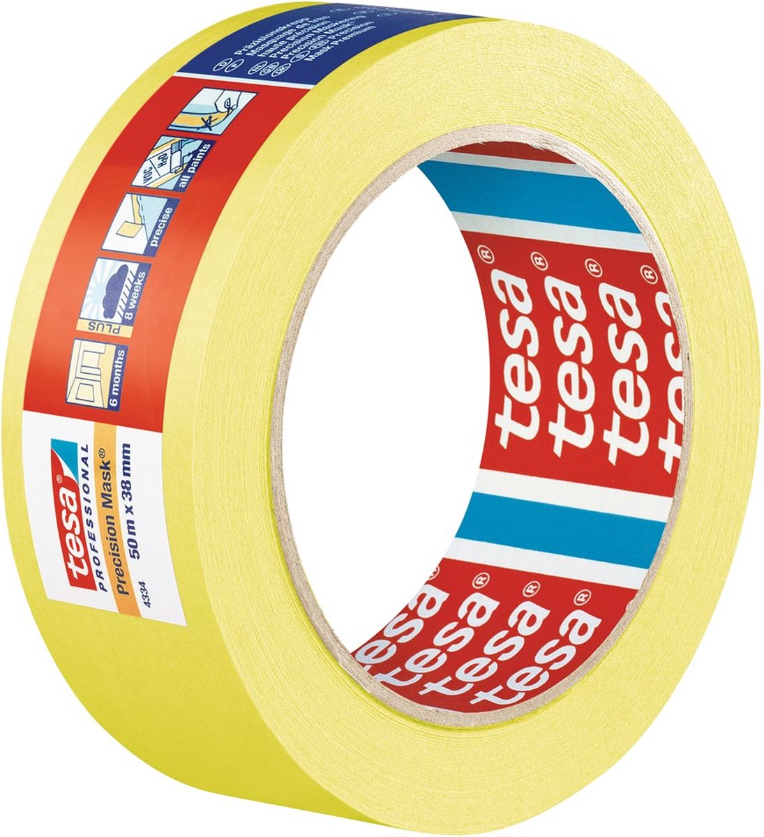 Tesa Precisie afplaktape | glad | geel | lengte 50 m | breedte 25 mm | wiel | 6 stuks - 04334-00001-00