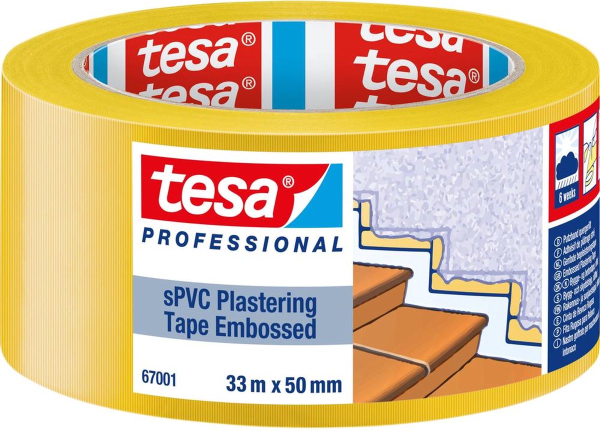 Tesa PVC-pleisterband | dwars geribbeld | geel | lengte 33 m | breedte 50 mm | 6 stuks - 67001-00001-00