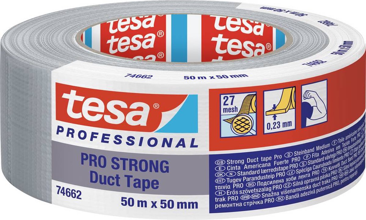 Tesa Weefseltape | zilver | lengte 50 m | breedte 50 mm | 1 stuk - 74662-00003-00