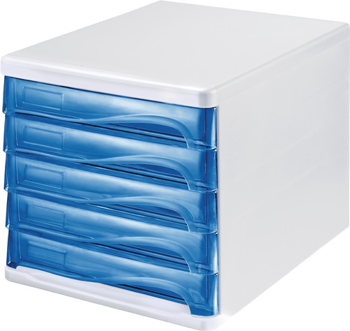 Helit Ladenbox | 5 laden wit/blauw-transparant | kunststof H245xB265xD340 mm | 1 stuk - H61294-30