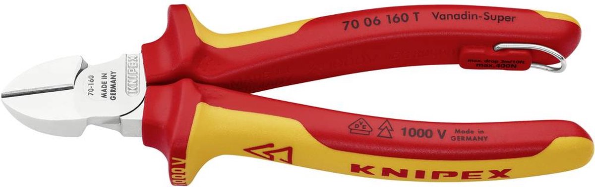 Knipex Zijsnijtang | lengte 160 mm | met bevestigingsoog | meercomponenten mantels | 1 stuk - 70 06 160 T