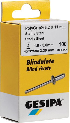 Gesipa Blindklinknagel | klinknagelschacht d x l 4 x 10 mm | staal / staal | 100 stuks - 1464884