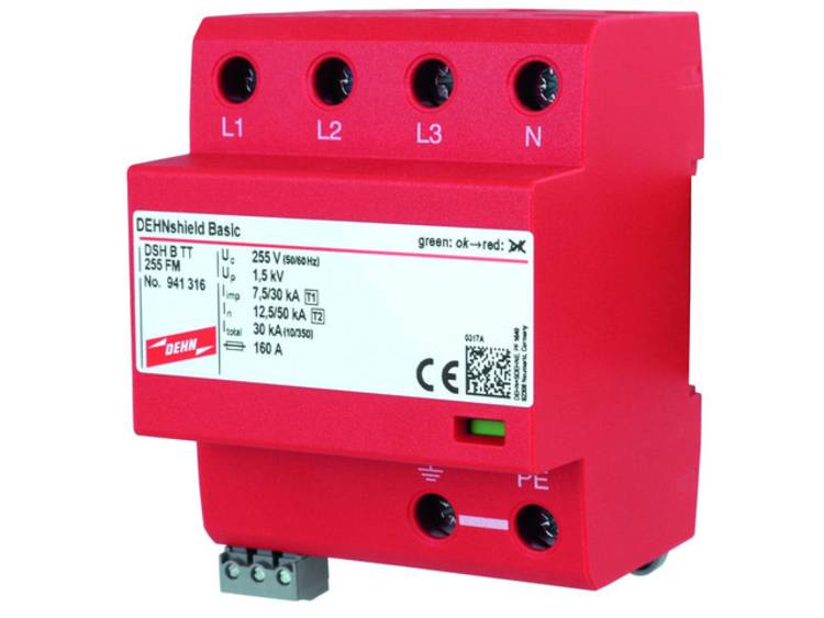 Dehn 941316 shield DSH B TT 255 FM TT/TN-S Combi-afleider Overspanningsbeveiliging voor:elkast 50 kA 1 stuk(s) - Groen