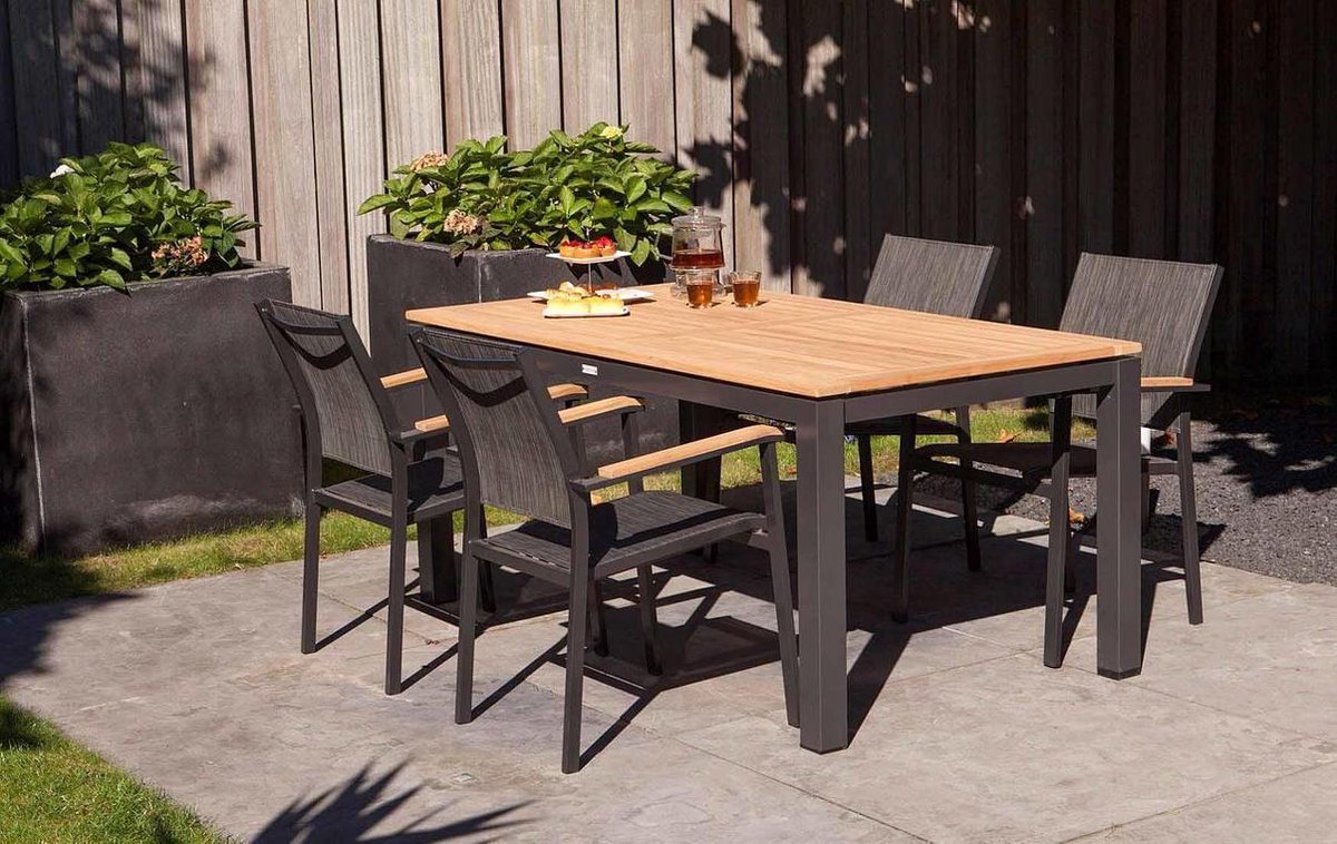 Exotan Memphis Tuintafel Teak Antraciet 220x100 cm - Bruin