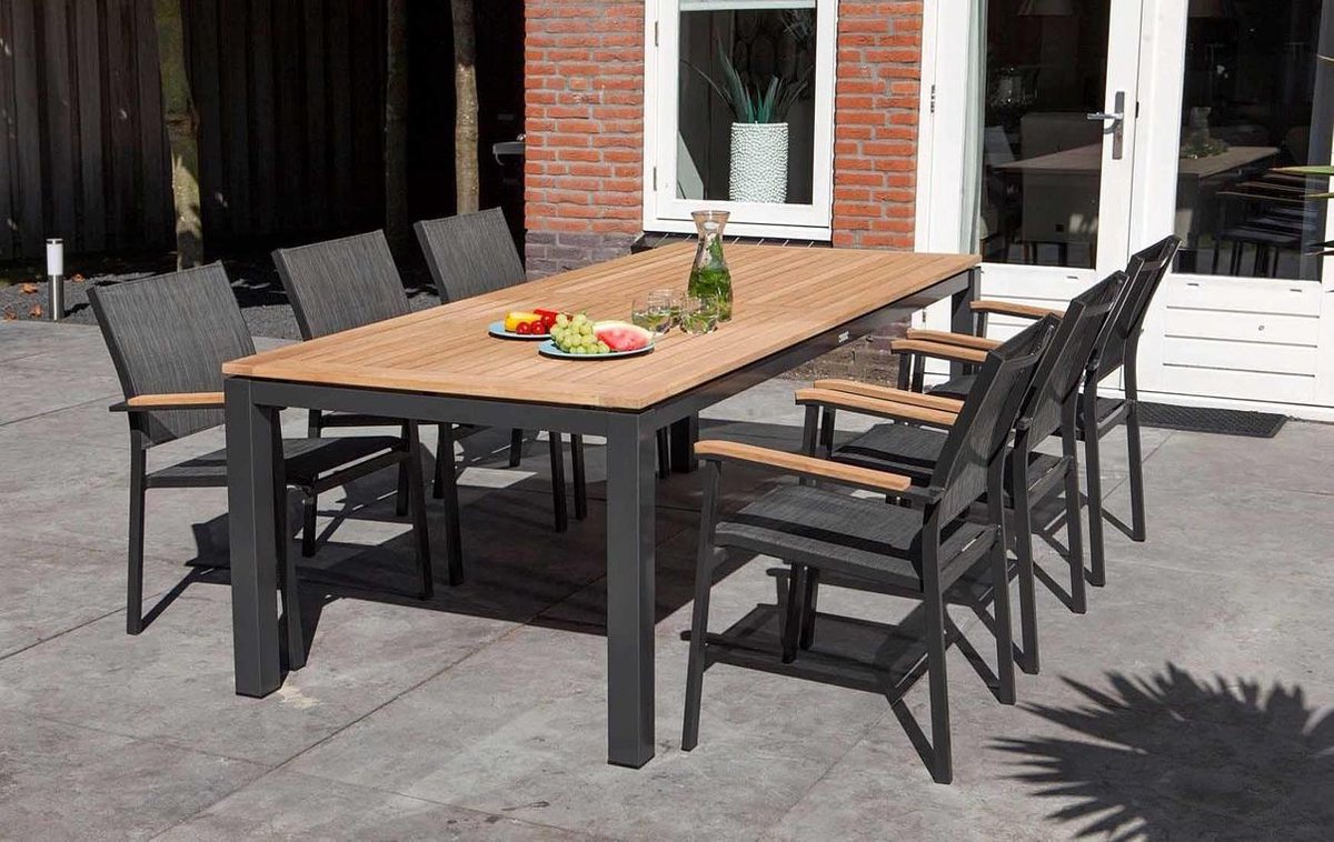 Exotan Memphis Tuintafel Teak Antraciet 220x100 cm - Bruin