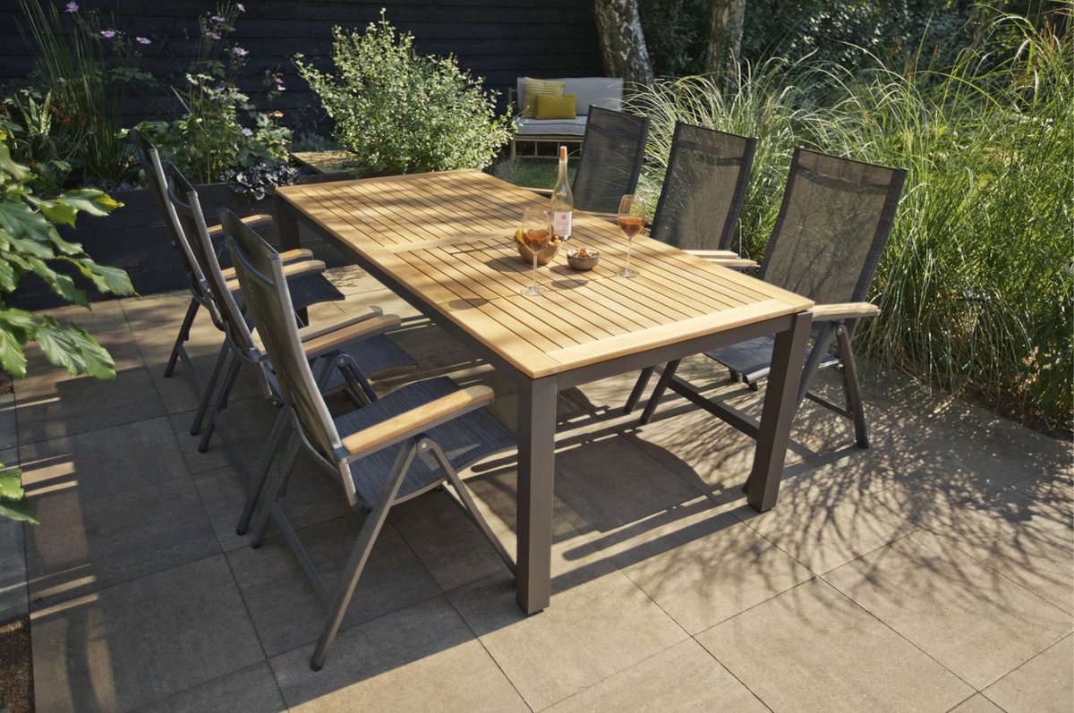 Exotan Memphis Tuintafel Teak Antraciet 220x100 cm - Bruin
