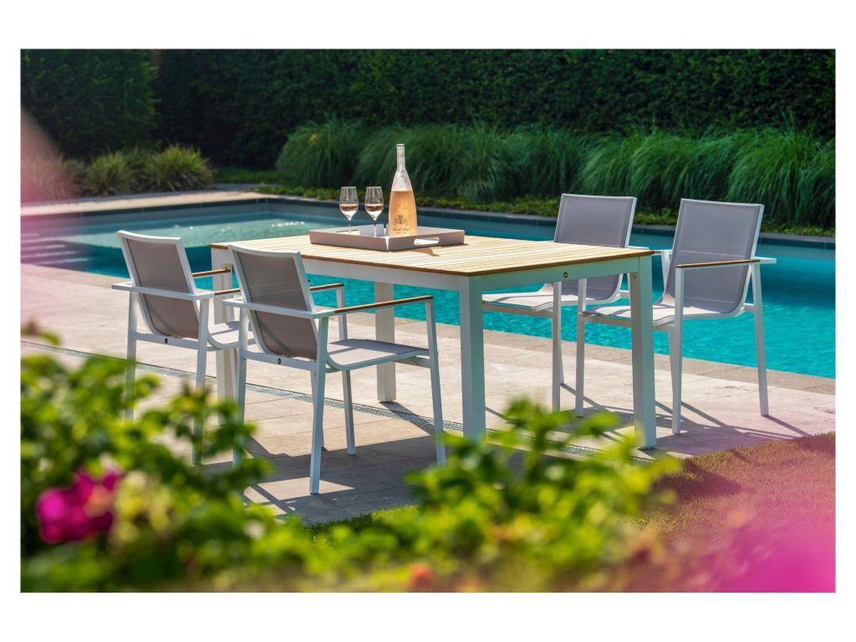 Arashi dining table 220x100cm. alu white/teak - Bruin