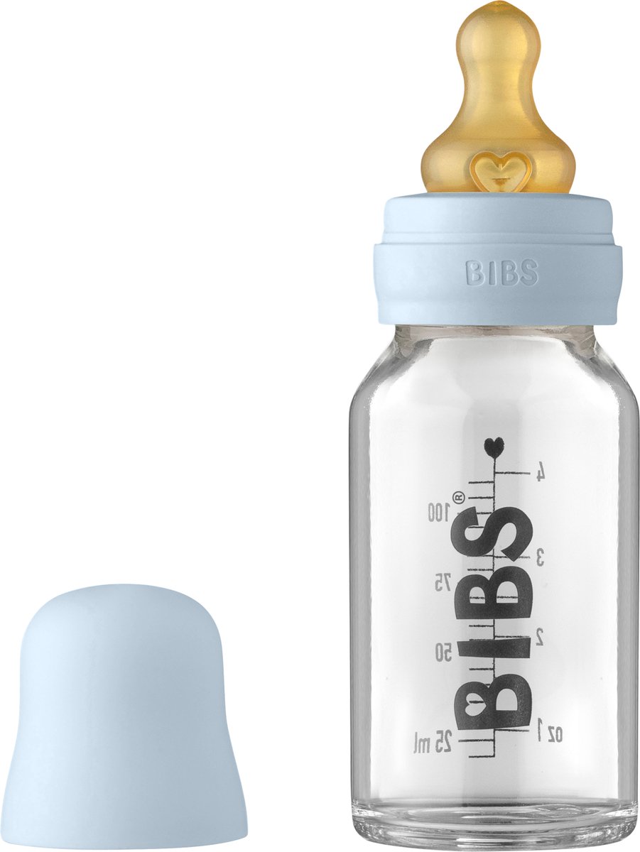 BIBS Fles Glas Baby Blue 110ml