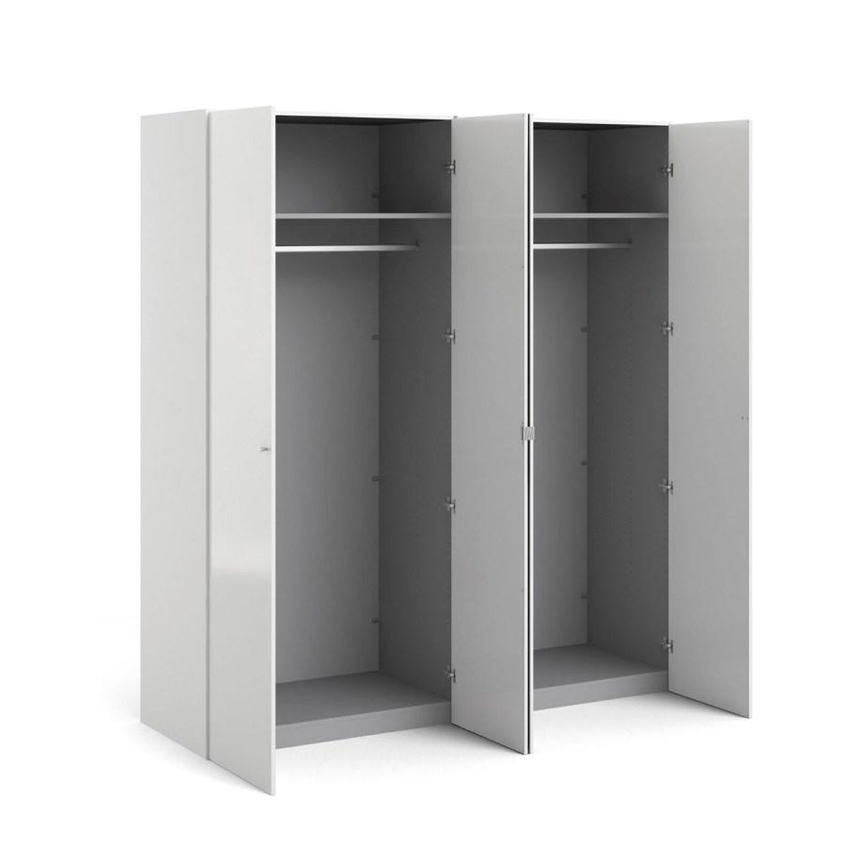 Saskia Kledingkast 2 Deuren, 2 Spiegeldeuren Wit, Wit Hoogglans.