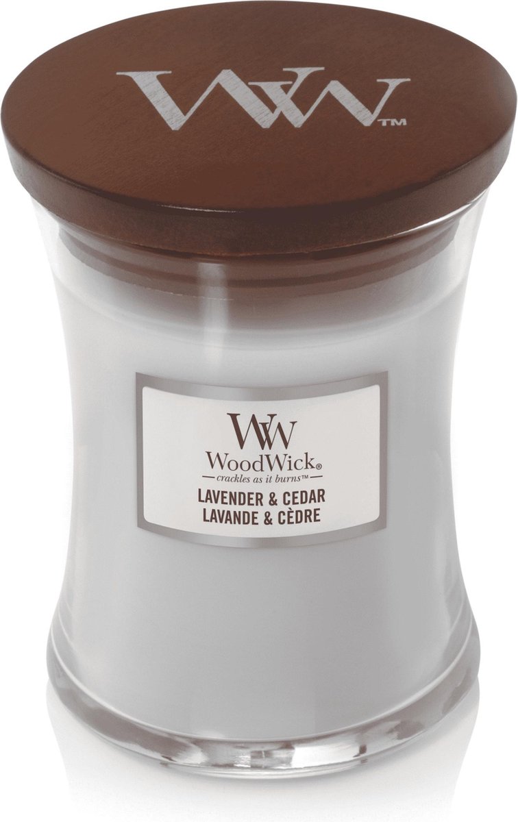 Woodwick Geurkaars Medium Lavender & Cedar - 11 Cm / ø 10 Cm - Grijs