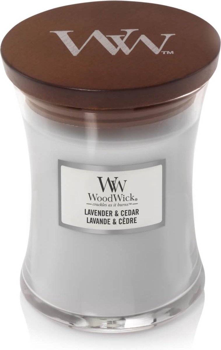 Woodwick Geurkaars Medium Lavender & Cedar - 11 Cm / ø 10 Cm - Grijs