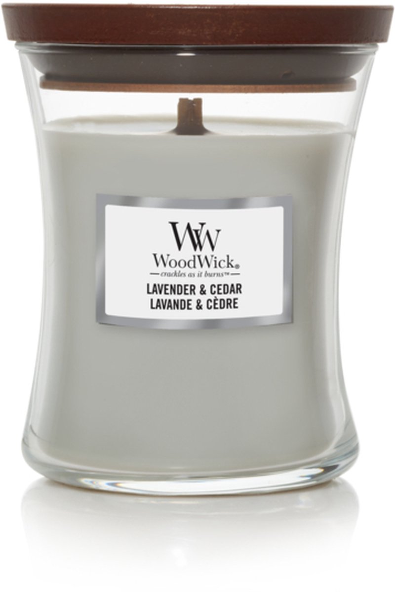 Woodwick Geurkaars Medium Lavender & Cedar - 11 Cm / ø 10 Cm - Grijs