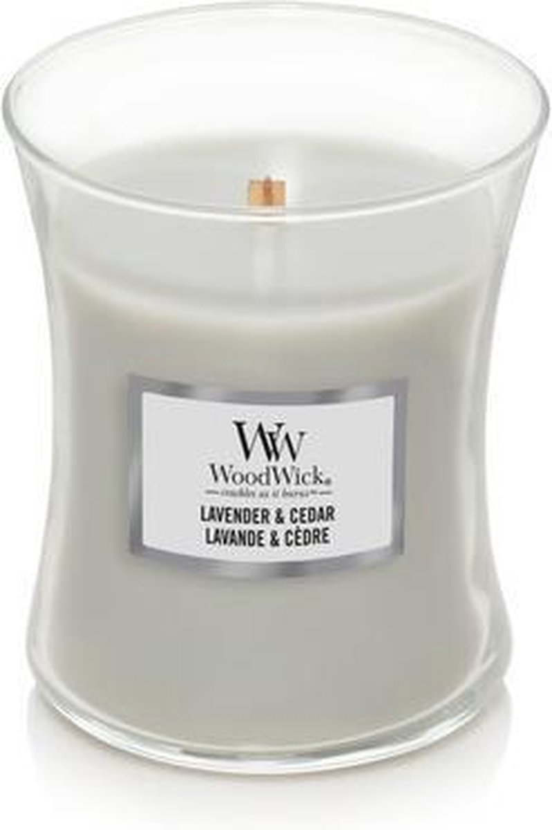 Woodwick Geurkaars Medium Lavender & Cedar - 11 Cm / ø 10 Cm - Grijs