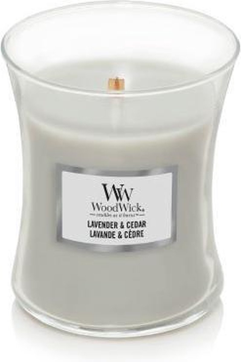 Woodwick Geurkaars Medium Lavender & Cedar - 11 Cm / ø 10 Cm - Grijs