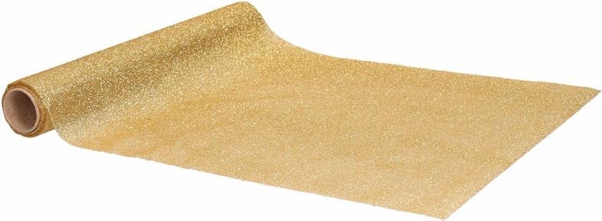 Kerst Diner Tafelloper Goud Met Glitters 250 X 28 Cm - Tafellakens