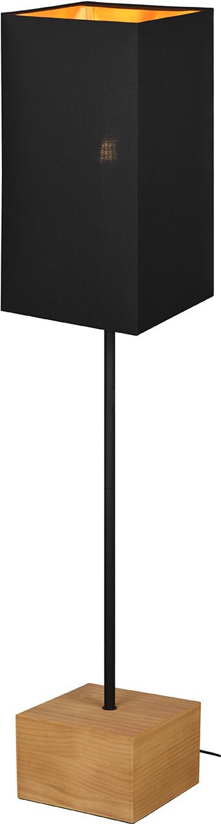 BES LED Led Vloerlamp - Vloerverlichting - Trion Wooden - E27 Fitting - Rechthoek - Mat/goud - Hout - Zwart