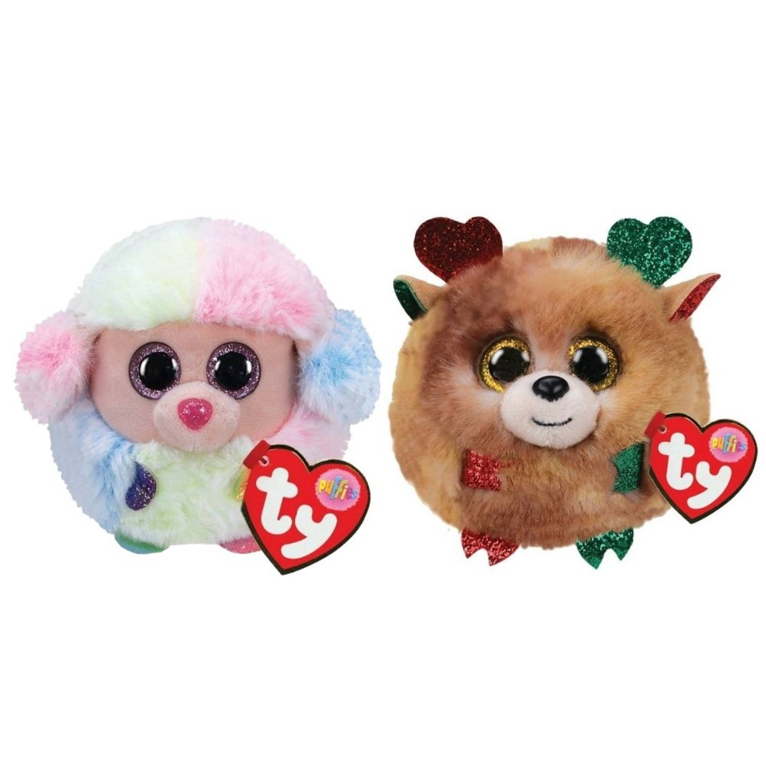 ty - Knuffel - Teeny Puffies - Rainbow Poodle & Chistmas Reindeer