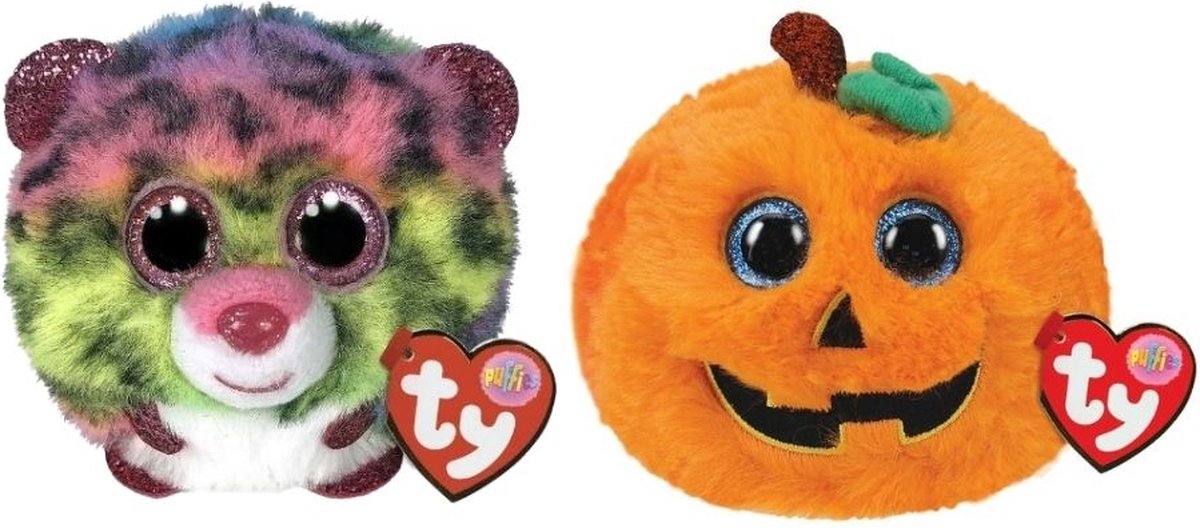 ty - Knuffel - Teeny Puffies - Dot Leopard & Halloween Pumpkin