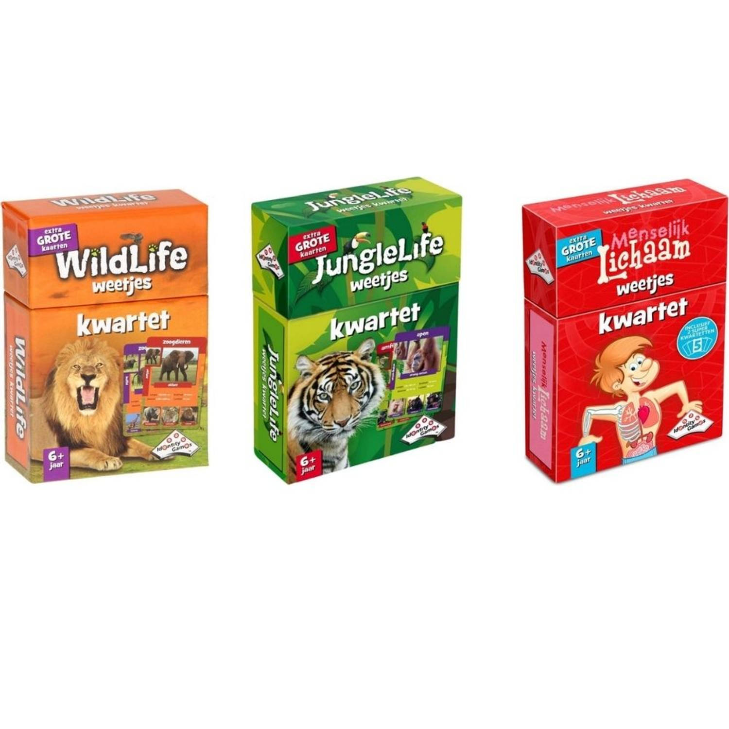 Identity Games Spellenbundel - Kwartet - 3 Stuks - Wildlife Kwartet & Junglelife Kwartet & Menselijk Lichaam