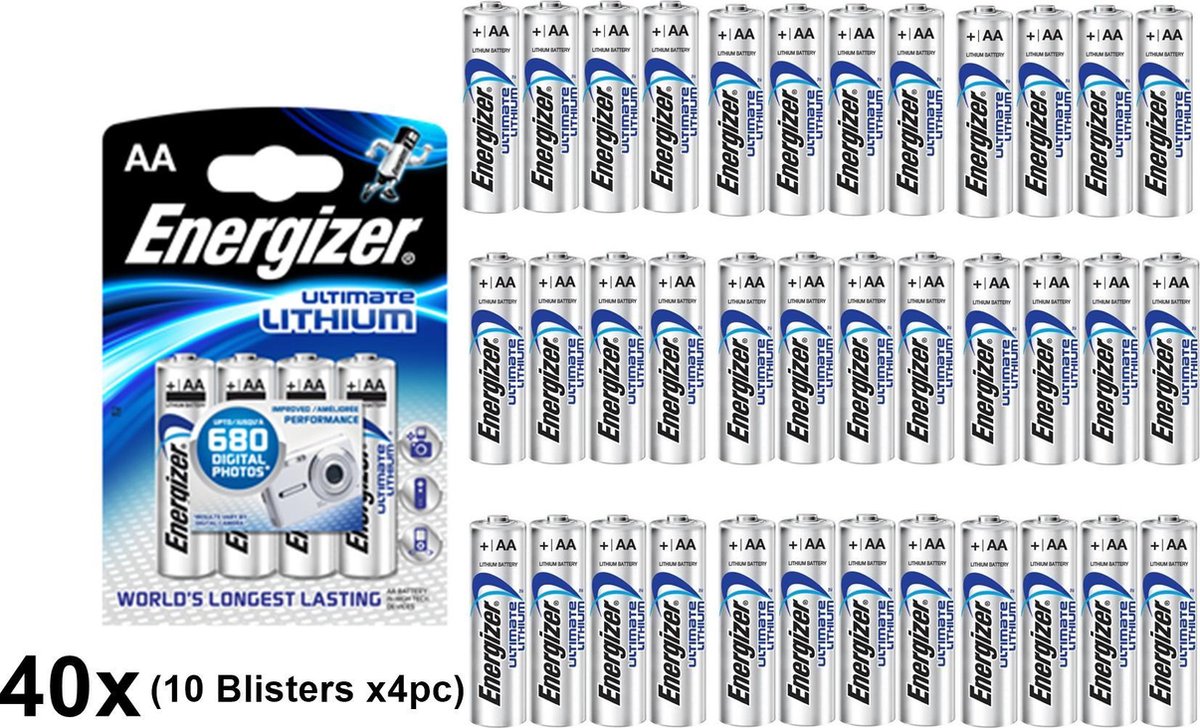 Energizer Aa L91 Ultimate Lithium 3000mah 1.5v - 40 Stuks (10 Blisters A 4st)