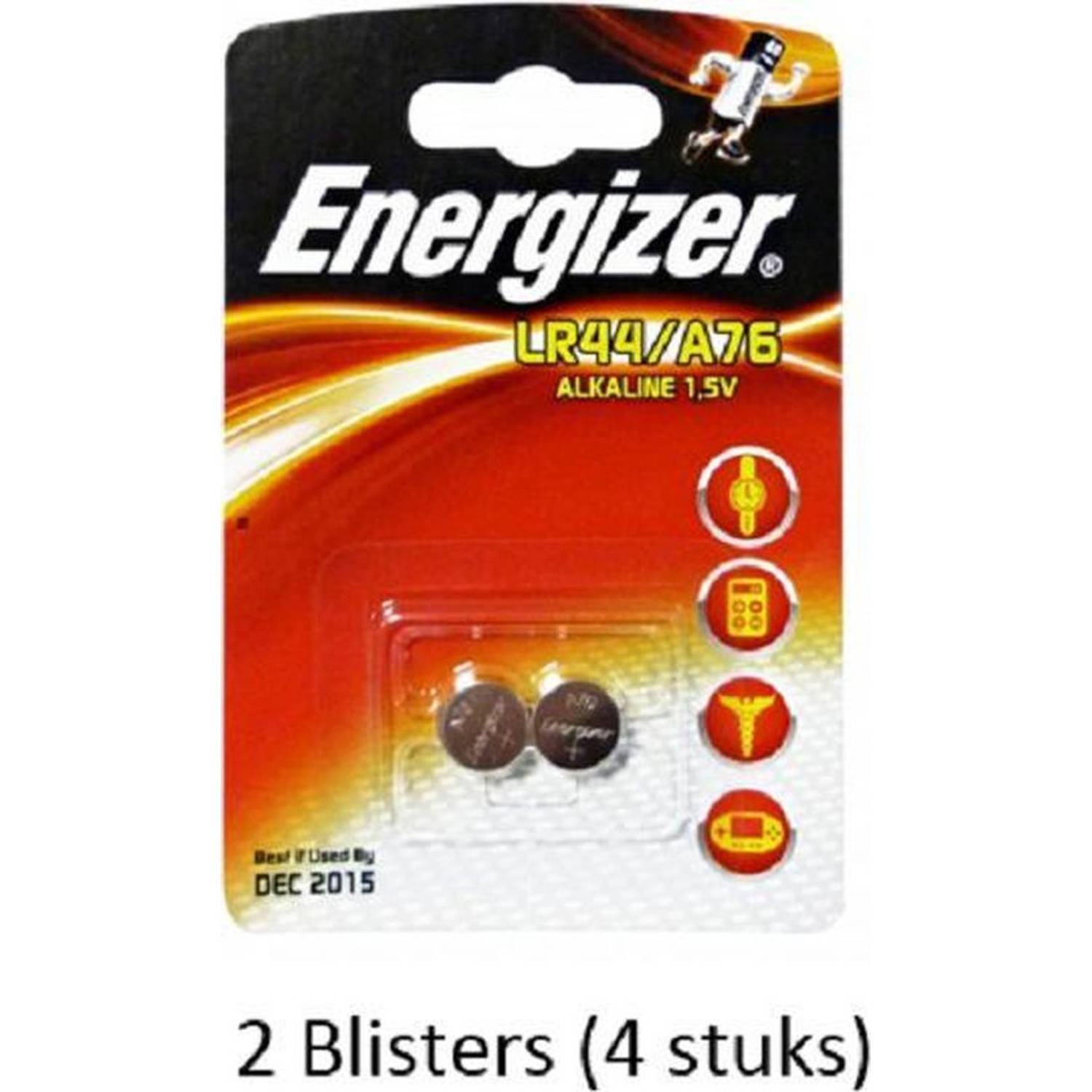 Energizer 4 Stuks (2 Blisters A 2 Stuks) Alkaline Knoopcel Lr44/a76 1.5v