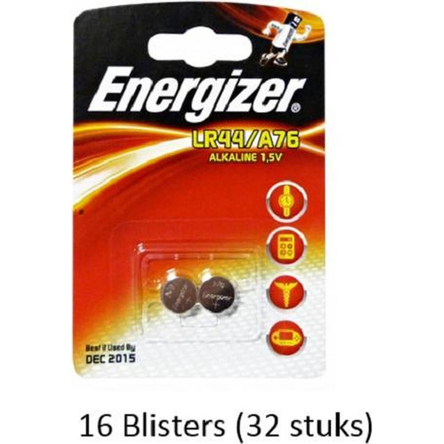 Energizer 32 Stuks (16 Blisters A 2 Stuks) Alkaline Knoopcel Lr44/a76 1.5v